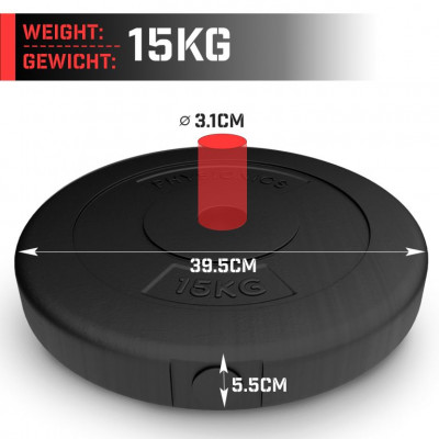 PHYSIONICS Záťažové kotúče 2 x 15 kg, 31 mm, plast, čierne