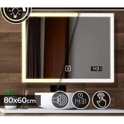 Aquamarin Kúpeľňové zrkadlo s LED osvetlením, 80 x 60 cm