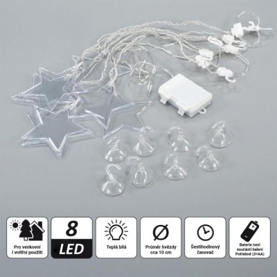 Svetelný záves Hviezdy, 8 LED, teplo biela