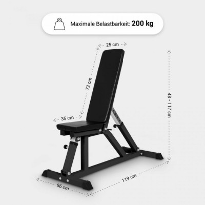 Gorilla Sports Polohovateľná lavička, 119 cm, čierna Gorilla Sports Polohovateľná lavička, 119 cm, čierna