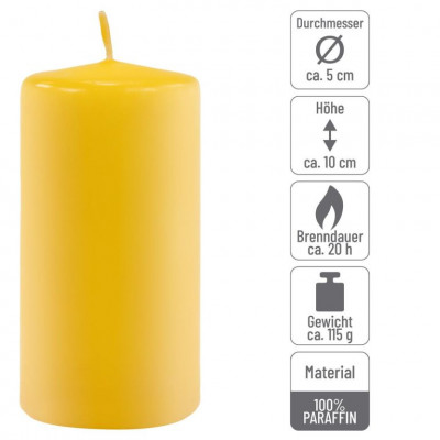 Sada stĺpových sviečok, 10 cm, Ø 5 cm, žltá, 8 ks
