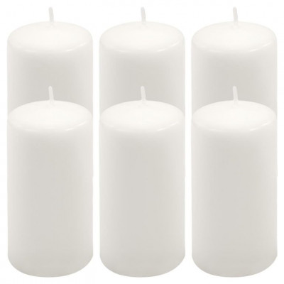 Sada stĺpových sviečok, 11,5 cm, Ø 6 cm, biela, 6 ks