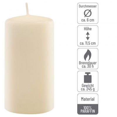 Sada stĺpových sviečok, 11,5 cm, Ø 6 cm, krémová, 18 ks