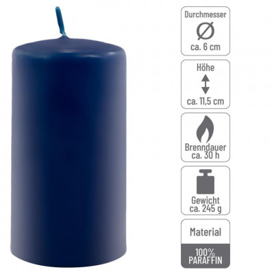 Sada stĺpových sviečok, 11,5 cm, Ø 6 cm, modrá, 12 ks
