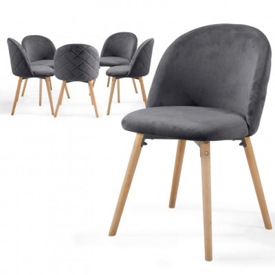 MIADOMODO sada jedálnych stoličiek zamatové, tm. šedá, 6 ks