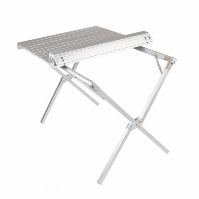 Kempingový stôl s taškou, hliník, sivý,108 x 71 x 72 cm