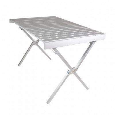 Kempingový stôl s taškou, hliník, sivý,108 x 71 x 72 cm