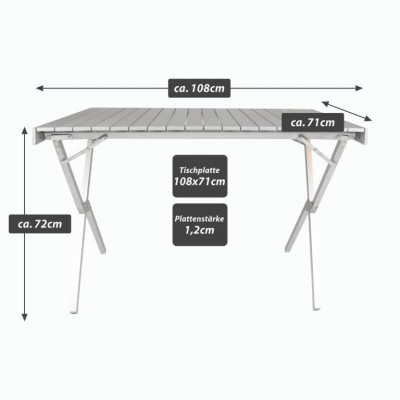 Kempingový stôl s taškou, hliník, sivý,108 x 71 x 72 cm