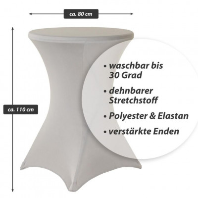 Poťah na vysoký stôl, elastický, 80 x 80 x 110 cm, sivý