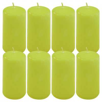 Sada stĺpikových sviečok, 10 cm, Ø 5 cm, svetlozelená, 8 ks