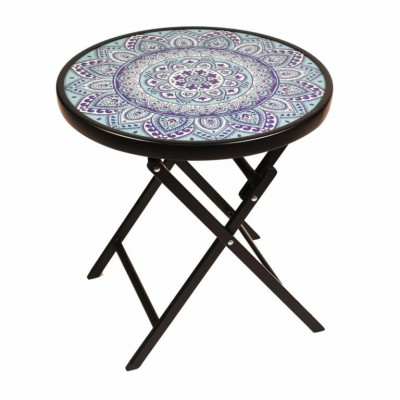Záhradný bistro stolík, skladací, Ø 45 cm, modrý/vzorovaný Záhradný bistro stolík, skladací, Ø 45 cm, modrý/vzorovaný