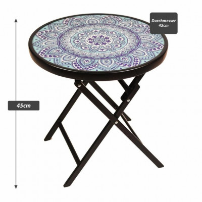 Záhradný bistro stolík, skladací, Ø 45 cm, modrý/vzorovaný Záhradný bistro stolík, skladací, Ø 45 cm, modrý/vzorovaný