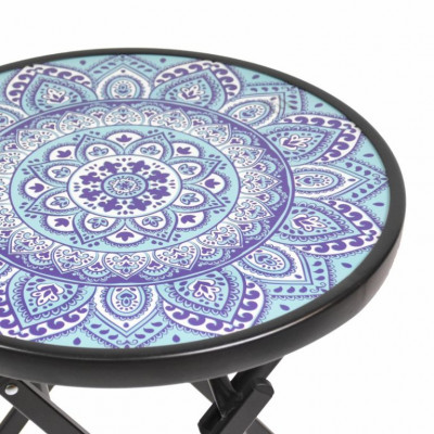 Záhradný bistro stolík, skladací, Ø 45 cm, modrý/vzorovaný Záhradný bistro stolík, skladací, Ø 45 cm, modrý/vzorovaný