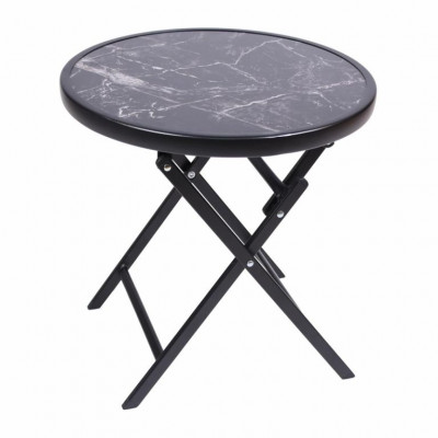 Záhradný bistro stolík, skladací, Ø 45 cm, čierny mramor Záhradný bistro stolík, skladací, Ø 45 cm, čierny mramor