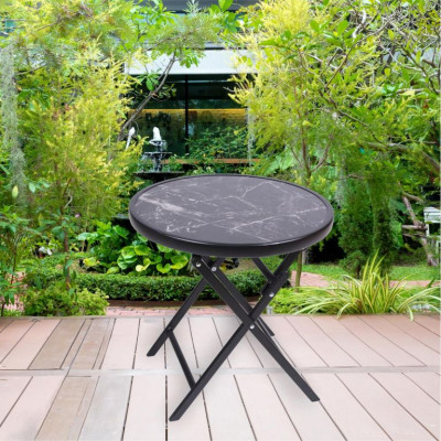 Záhradný bistro stolík, skladací, Ø 45 cm, čierny mramor Záhradný bistro stolík, skladací, Ø 45 cm, čierny mramor