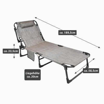 Skladacie lehátko, sivé, 189,5 x 58,5 x 33,5 cm