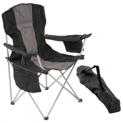 Skladacia kempingová stolička XL s chladiacou taškou, čierna