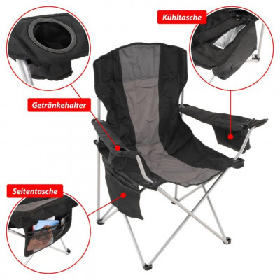Skladacia kempingová stolička XL s chladiacou taškou, čierna