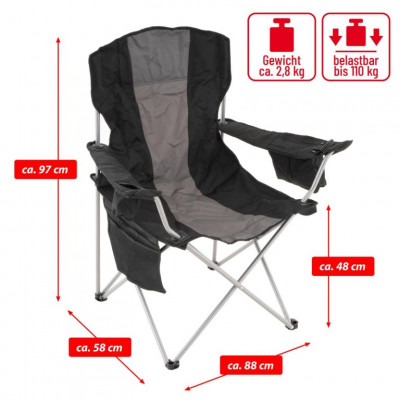 Skladacia kempingová stolička XL s chladiacou taškou, čierna