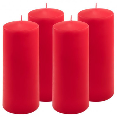 Sada stĺpových sviečok, 20 cm, Ø 7,5 cm, červená, 4 ks