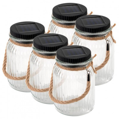 Sada solárnych svetiel, 3 LED, plastové, teplá biela, 5 ks