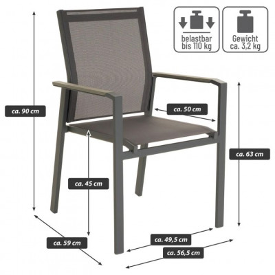 Sada záhradných stoličiek, sivá, 90 x 56,5 x 59,5 cm, 2ks