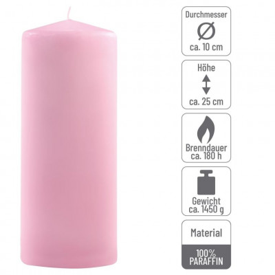 Sada stĺpových sviečok, 25 cm, Ø10 cm, ružová, 2 ks