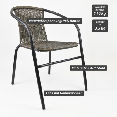 Sada záhradných stoličiek, stohovateľná, tmavosivá, 4 ks