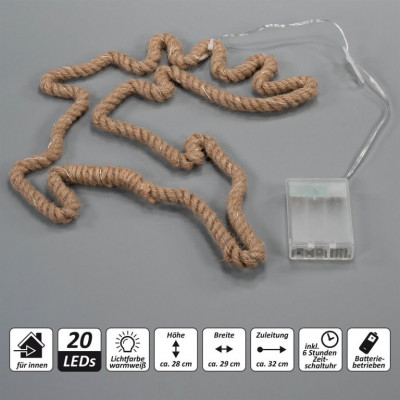 Vianočné dekorácie, sob, 28x29 cm, 20 LED, teplá biela, 2 ks