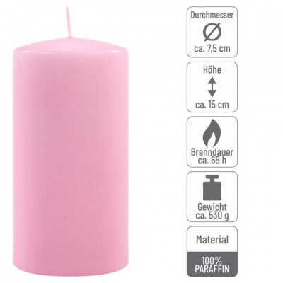 Sada stĺpových sviečok, 15 cm, Ø 7,5 cm, ružová, 4 ks