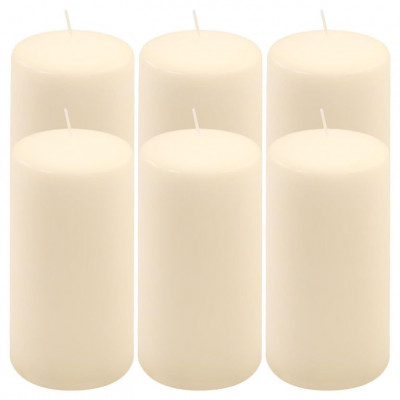 Sada stĺpových sviečok, 15 cm, Ø 7,5 cm, krémová, 6 ks