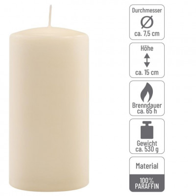 Sada stĺpových sviečok, 15 cm, Ø 7,5 cm, krémová, 6 ks