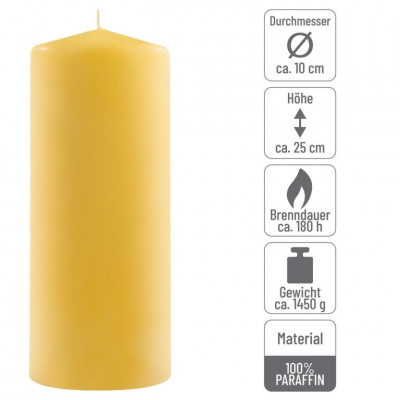 Sada stĺpových sviečok, 25 cm, Ø 10 cm, žltá, 2 ks