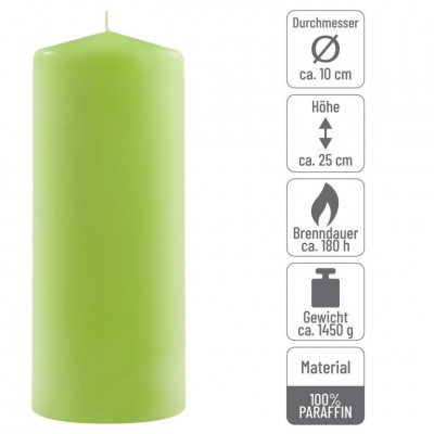 Sada stĺpových sviečok, 25 cm, Ø10 cm, svetlozelená, 2 ks