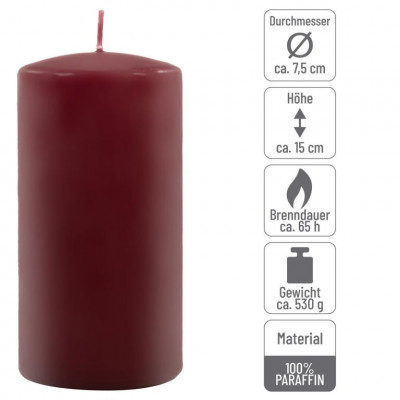 Sada stĺpových sviečok, 15 cm, Ø 7,5 cm, vínová, 2 ks