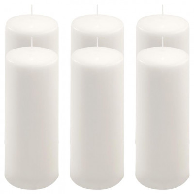 Sada stĺpových sviečok, 20 cm, Ø 7,5 cm, biela, 6 ks