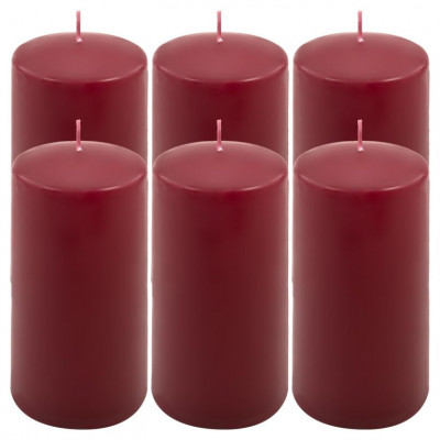 Sada stĺpových sviečok, 15 cm, Ø 7,5 cm, vínová, 6 ks
