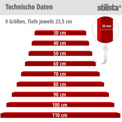 STILISTA Nástenná polica VOLATO, matná červená, 80 cm STILISTA Nástenná polica VOLATO, matná červená, 80 cm