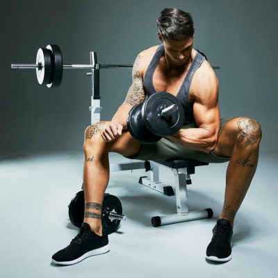 Gorilla Sports Posilňovacia lavica + nakladací set, 100 kg Gorilla Sports Posilňovacia lavica + nakladací set, 100 kg