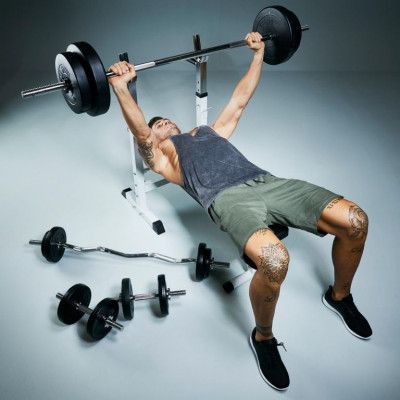 Gorilla Sports Posilňovacia lavica + nakladací set, 100 kg Gorilla Sports Posilňovacia lavica + nakladací set, 100 kg