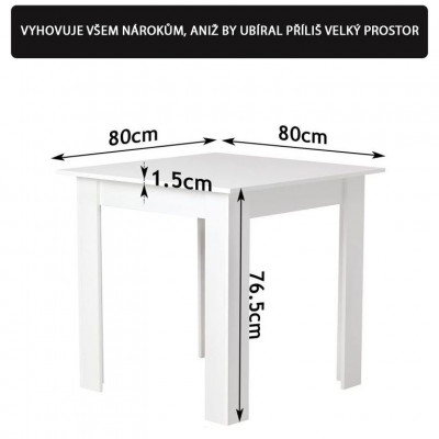 MIADOMODO jedálenský stôl pre 4 osoby, biely, 80x80x76,5 cm MIADOMODO jedálenský stôl pre 4 osoby, biely, 80x80x76,5 cm
