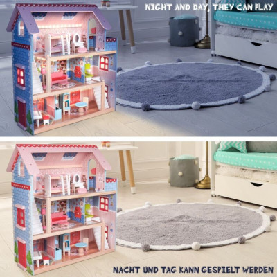 Drevený domček pre bábiky s LED svetlom, 60,5 x 71 x 32,5 cm