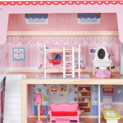 Drevený domček pre bábiky s LED svetlom, 60,5 x 71 x 32,5 cm