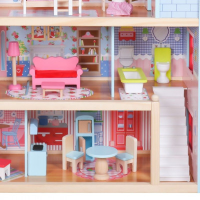 Drevený domček pre bábiky s LED svetlom, 60,5 x 71 x 32,5 cm