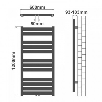 AQUAMARIN Vertikálny kúpeľňový radiátor, 1200 x 600 mm