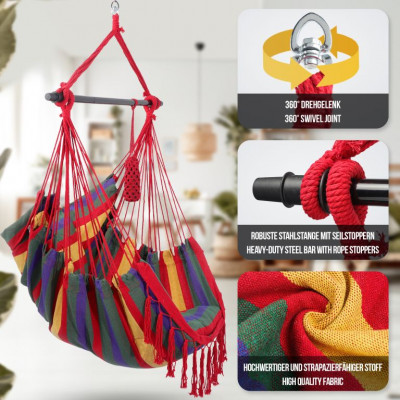 MIADOMODO Závesné hojdacie kreslo, farebné, dovnútra aj von