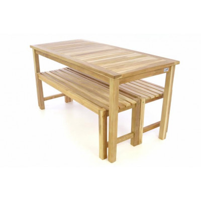 Záhradný set lavíc a stola DIVERO - neošetrené teakové drevo - 150 cm