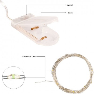 VOLTRONIC LED reťaz 10 x 25 LED, farebné, na batérie