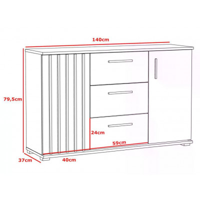 Dubová komoda 140 cm so zásuvkami a úchytkami