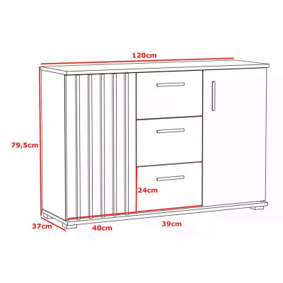 Komoda 120 cm dub craft so zásuvkami a úchytkami